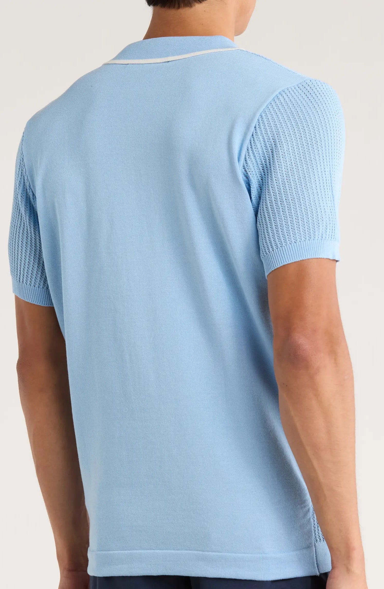 TRNS-540 Tipped Open Knit Short Sleeve Polo Sweater - Image 4