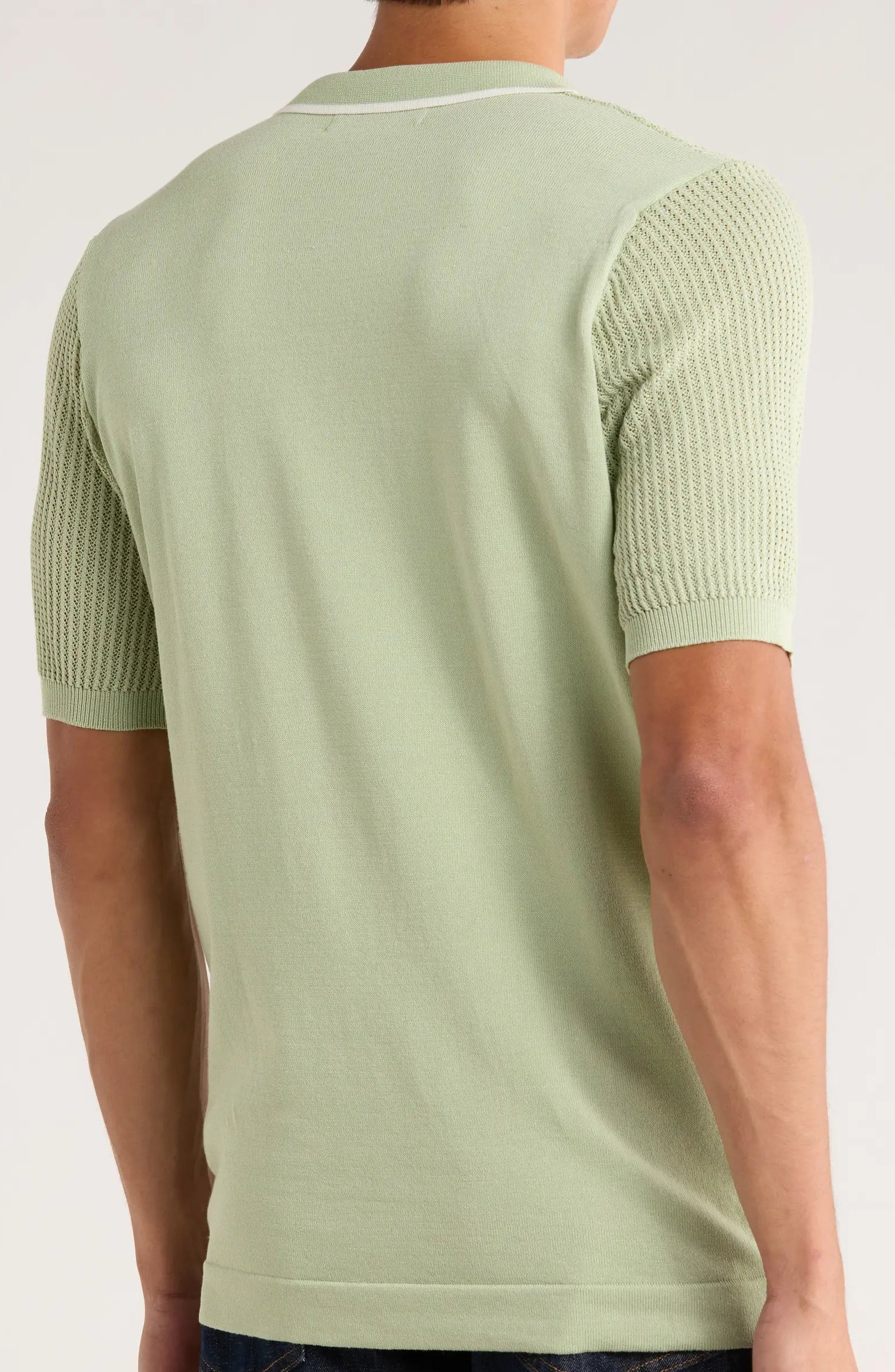 TRNS-540 Tipped Open Knit Short Sleeve Polo Sweater - Image 6