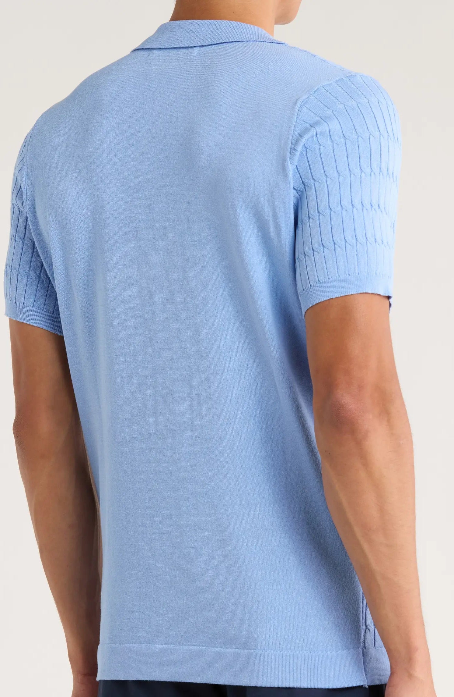 TRNS-543 Cable Knit Short Sleeve Half Zip Sweater - Image 4