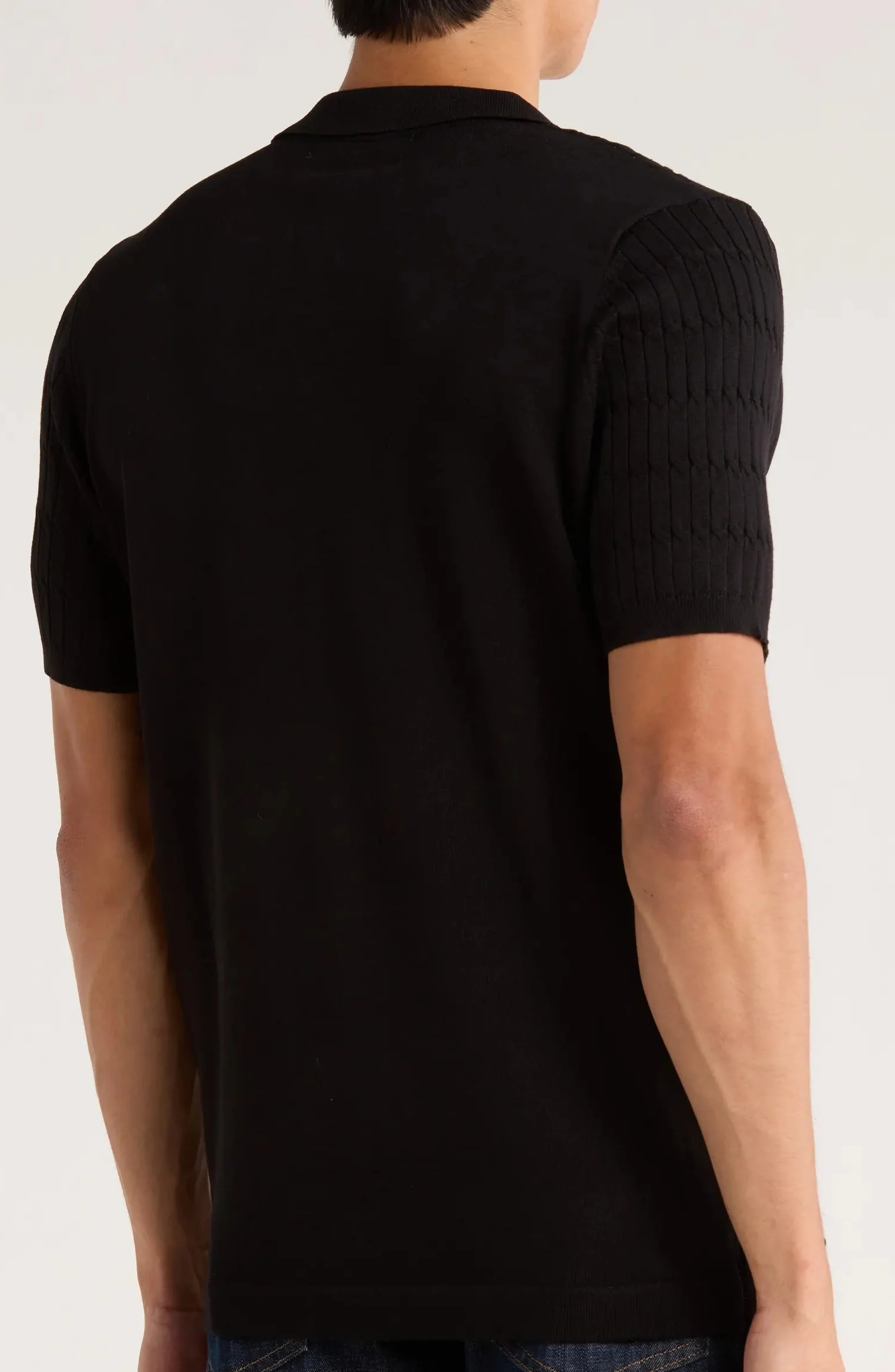 TRNS-543 Cable Knit Short Sleeve Half Zip Sweater - Image 6