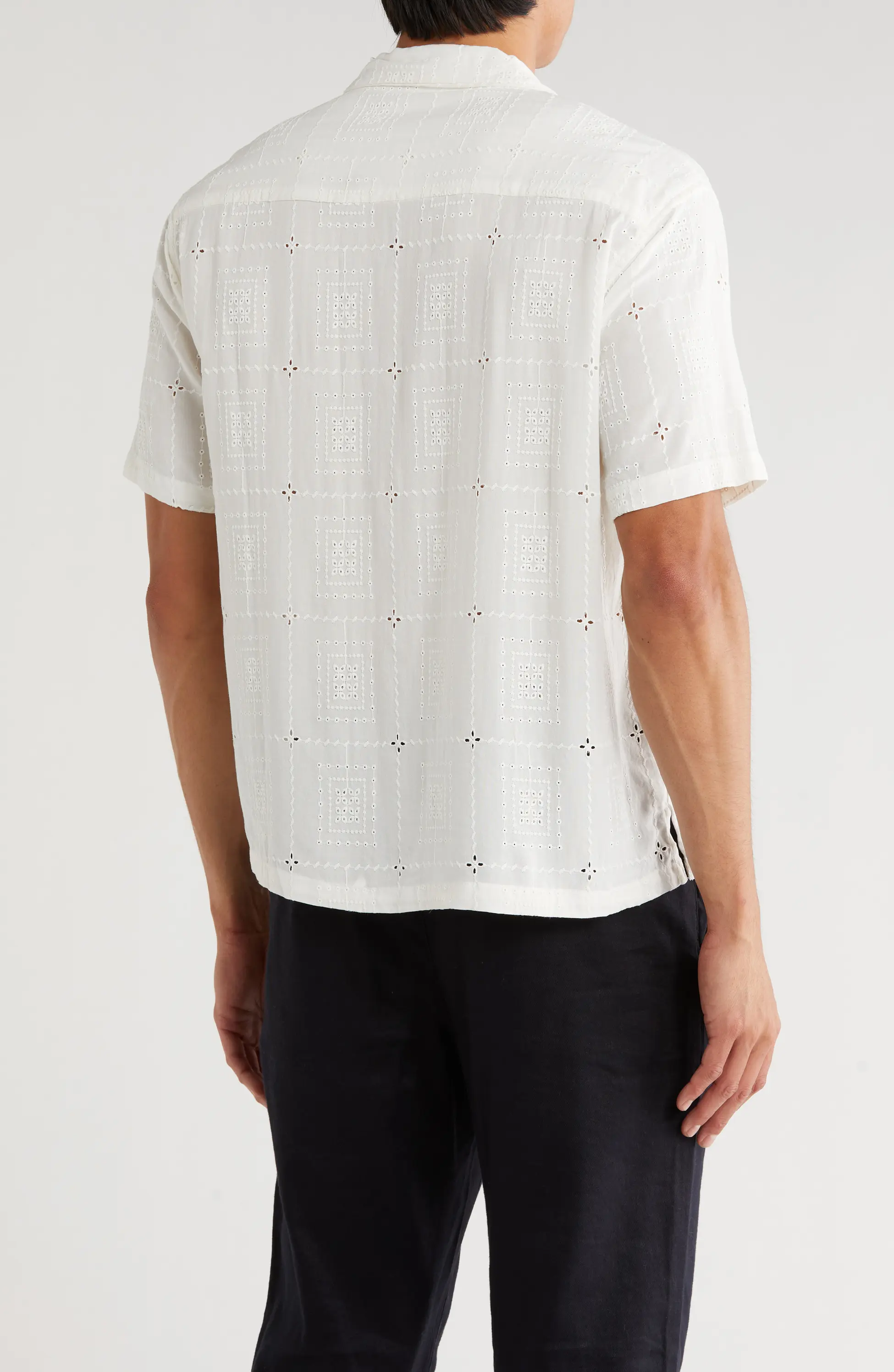 TRS-7001 Boxy Fit Floral Eyelet Embroidered Camp Shirt - Image 3