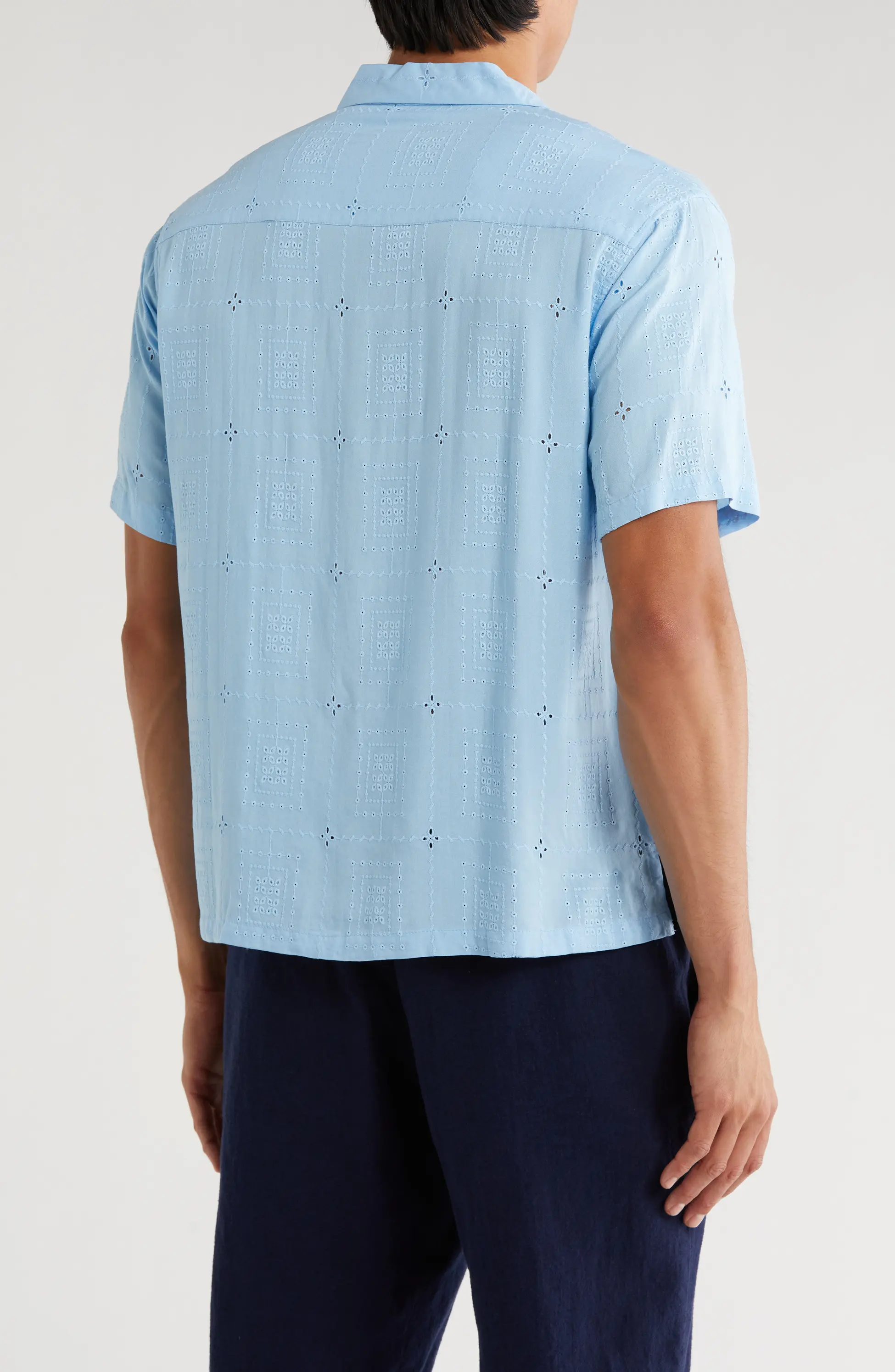 TRS-7001 Boxy Fit Floral Eyelet Embroidered Camp Shirt - Image 4