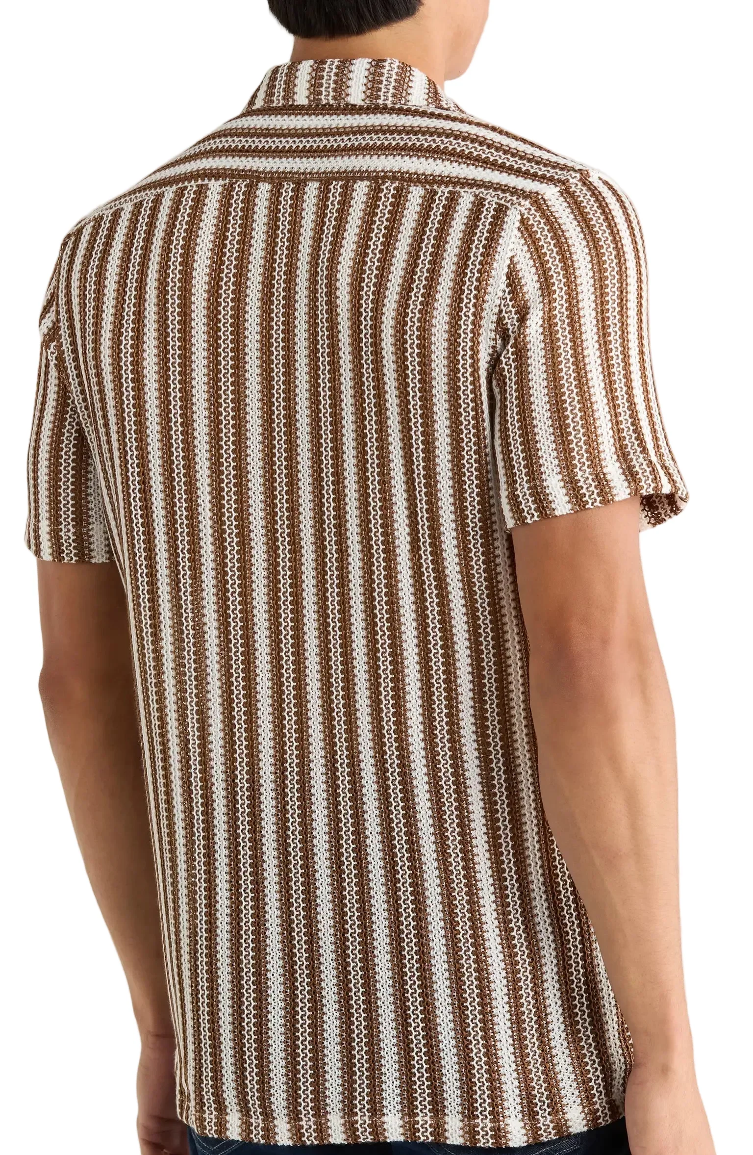 TRSH-212 Textured Stripe Knit Short Sleeve Button-Up Shirt - Image 3