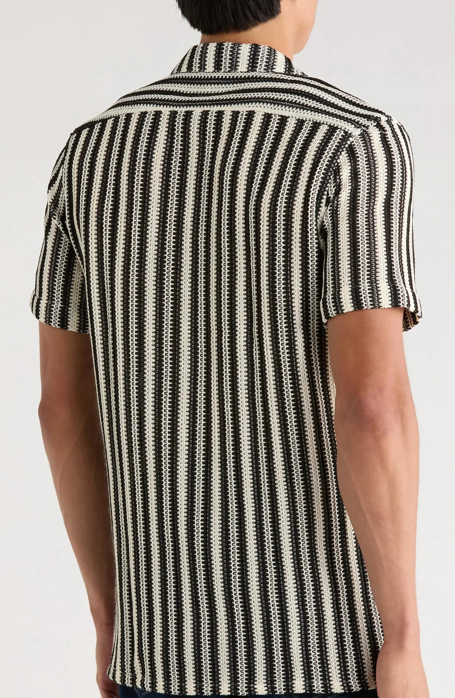 TRSH-212 Textured Stripe Knit Short Sleeve Button-Up Shirt - Image 4