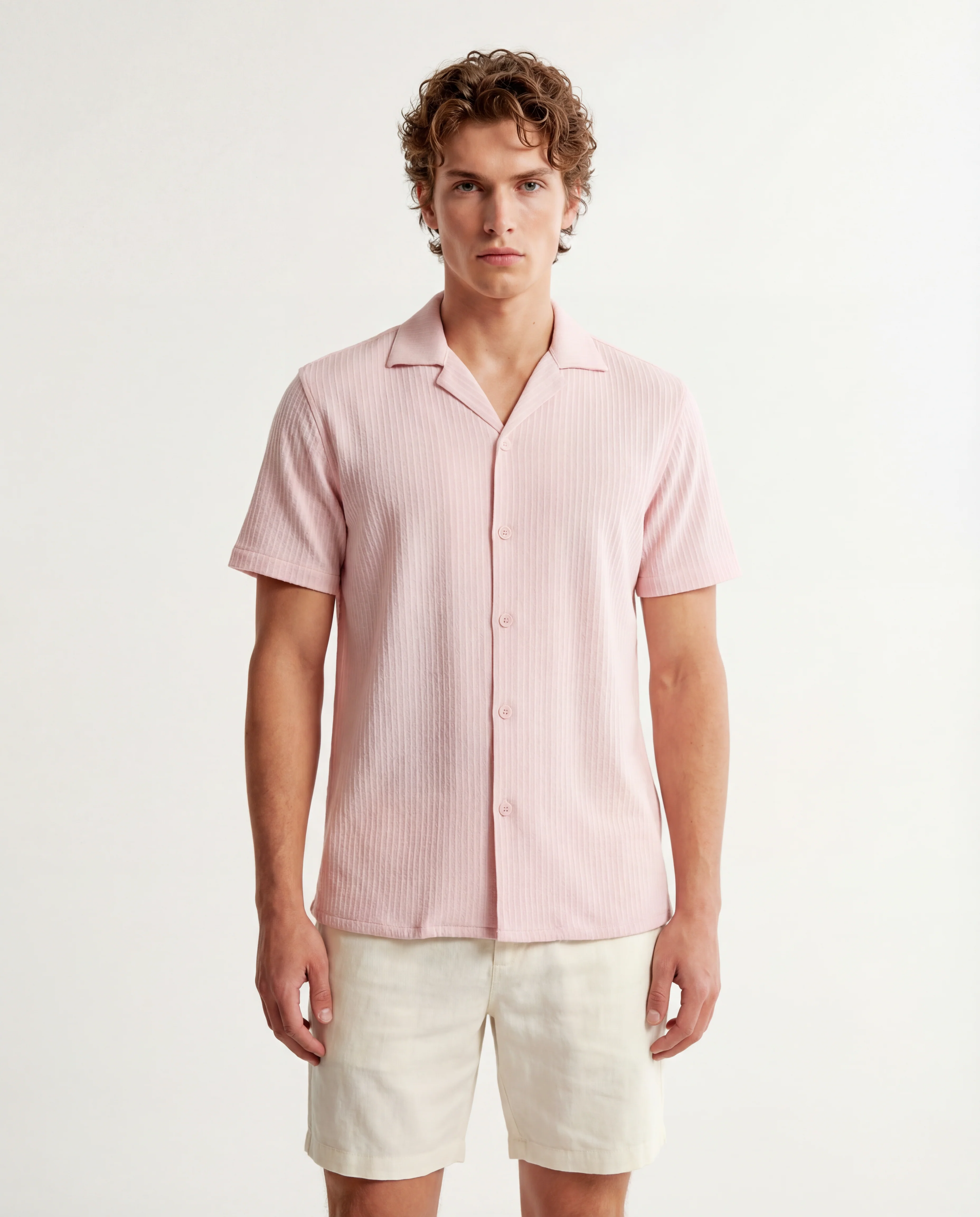 TRSH-214 Stripe Textured Short Sleeve Camp Shirt - Image 3